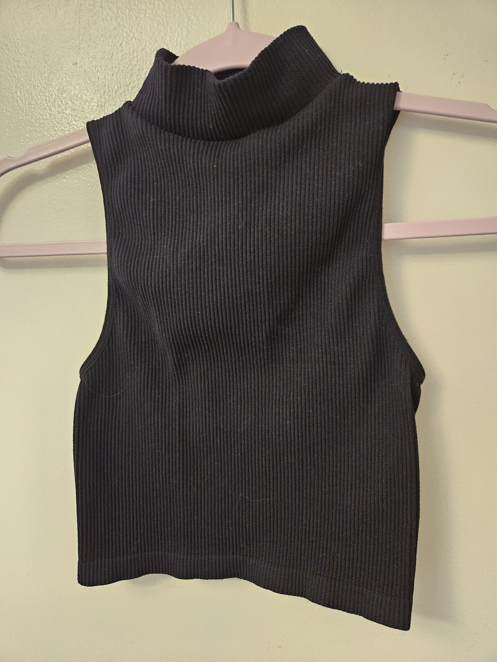 Zara Black Ribbed Mock Turtle Neck Sleeveless Cropped Tank Top